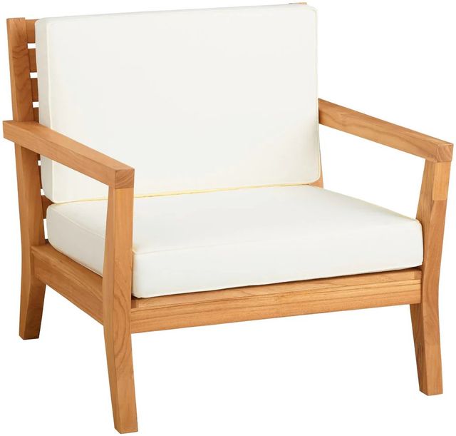 Linon Cannon Natural Teak Wooden Outdoor Armchair with Cushions-0