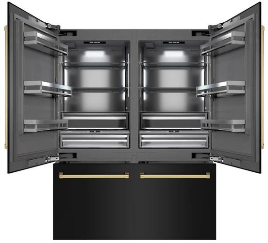 ZLINE Autograph Edition 60" 32.2 Cu. Ft. Black Stainless Steel Built In French Door Refrigerator with Polished Gold Accents-3