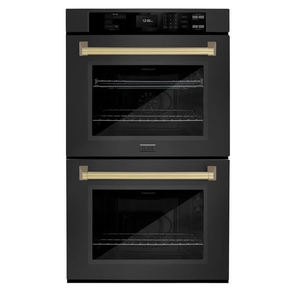 ZLINE Autograph Edition 30" Black Stainless Steel Double Electric Wall Oven -0