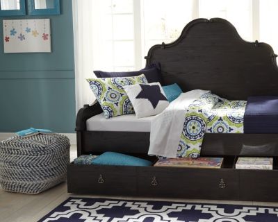 Signature Design by Ashley® Chevron Blue Pouf-3