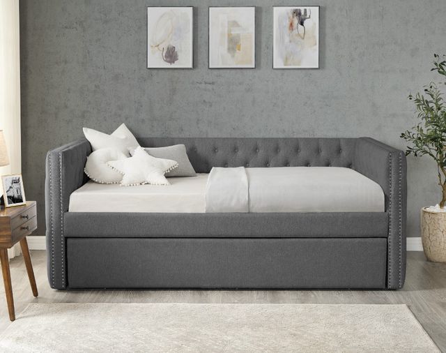 Crown Mark Trina Gunmetal Gray Upholstered Daybed-1