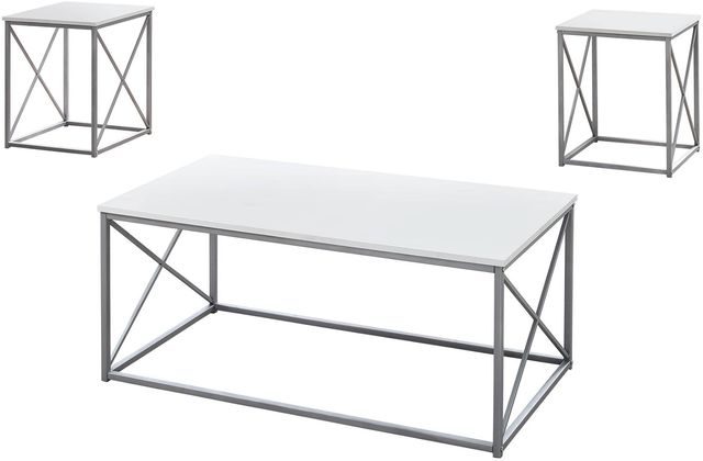 Monarch Specialties Inc. 3 Piece White with Silver Metal Table Set-0
