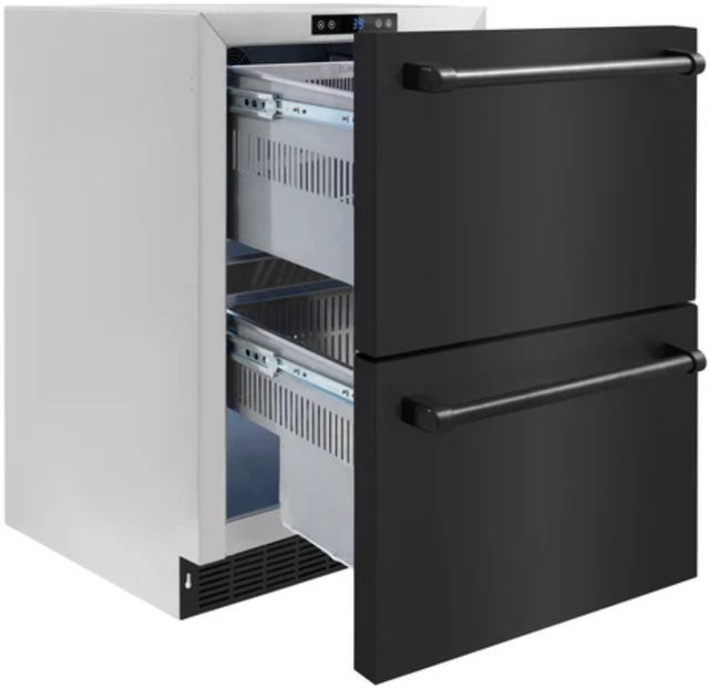 ZLINE 24 in. Touchstone 168 Can Outdoor-Rated Dual Refrigerator Drawer with Black Stainless Steel Doors-2