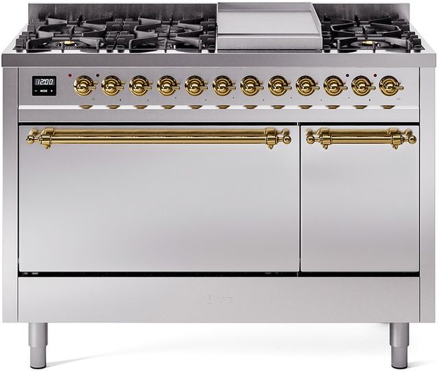Ilve® Nostalgie II Series 48" Stainless Steel Pro Style Dual Fuel Range-0