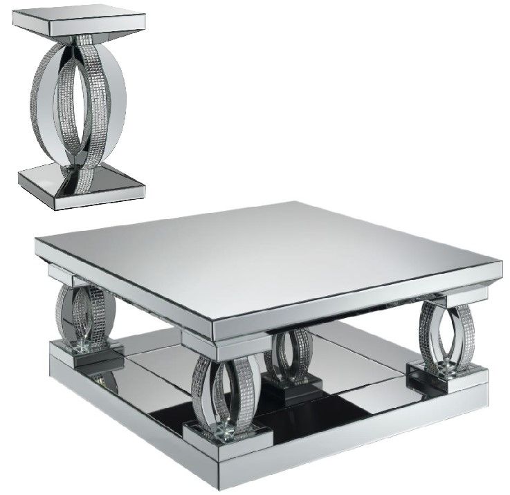 Coaster® Amalia 2-Piece Silver Mirrored Occasional Table Set