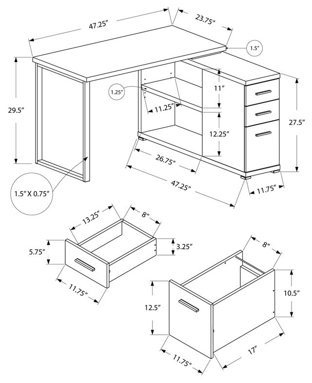 Monarch Specialties Inc. Dark Taupe Left or Right Facing Corner Computer Desk-3