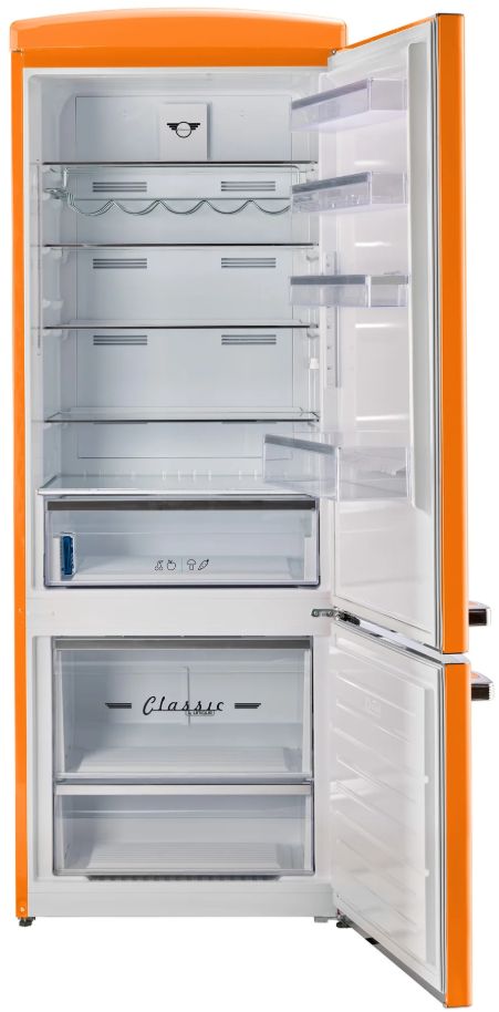 Unique Appliances 28” 17 Cu. Ft. Creamsicle Orange Bottom Freezer Refrigerator with Chrome Accent Handles-1