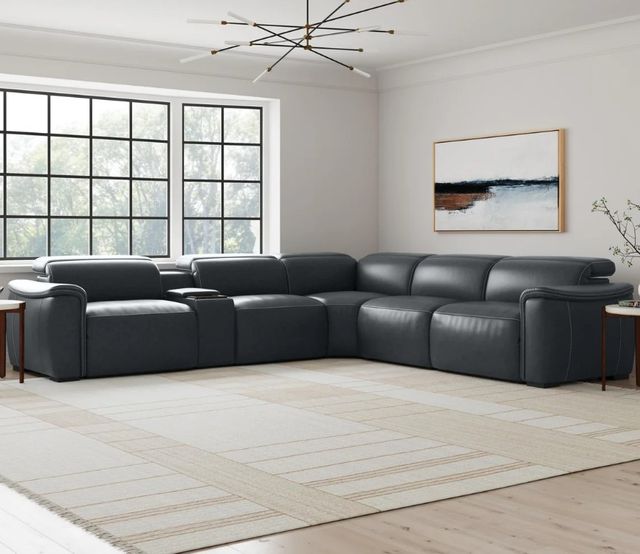 Flexsteel® Camden Abyss Blue Leather Power Reclining Sectional with Custom Layout Options-1