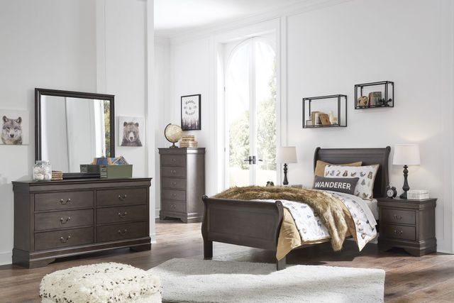 Signature Design by Ashley® Leewarden 5-Piece Dark Brown Twin Sleigh Bed Set-3