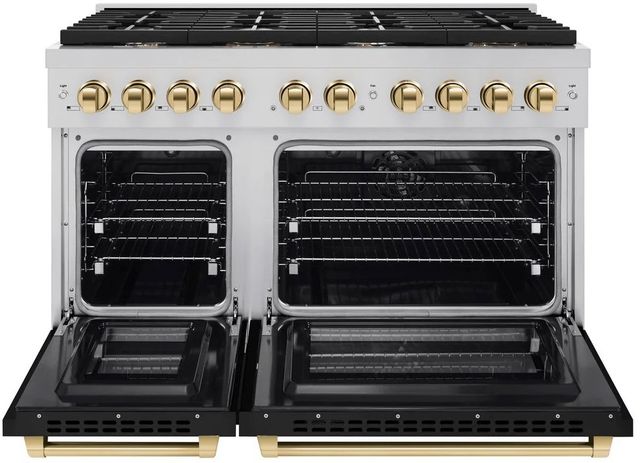 ZLINE Autograph Edition Paramount 48" Stainless Steel Pro Style Dual Fuel Range with Black Matte Door and Polished Gold Accents-1