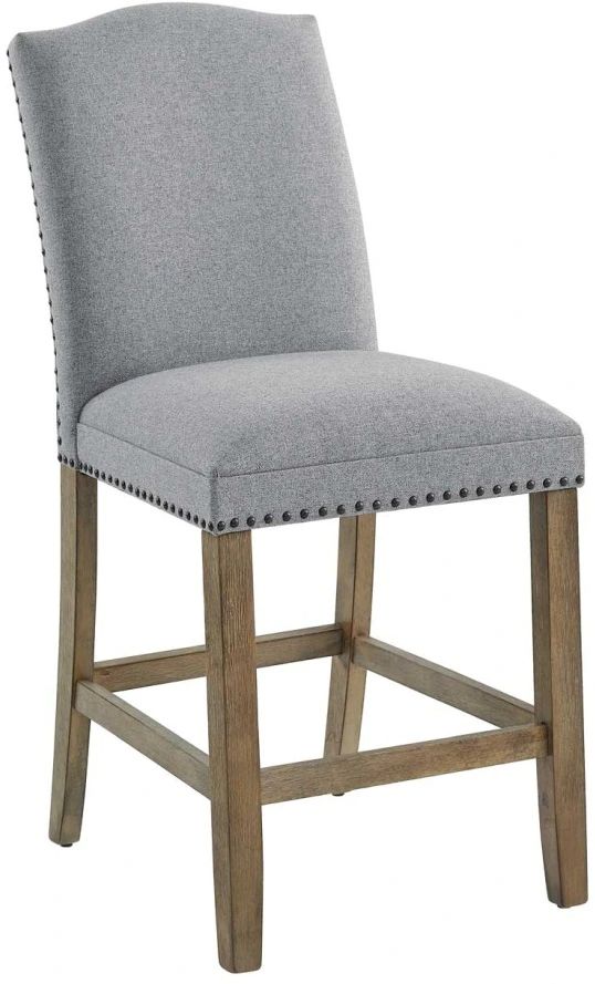 Steve Silver Co. Grayson Ash-Gray/Driftwood Upholstered Counter Stool with Nailhead Trim-0