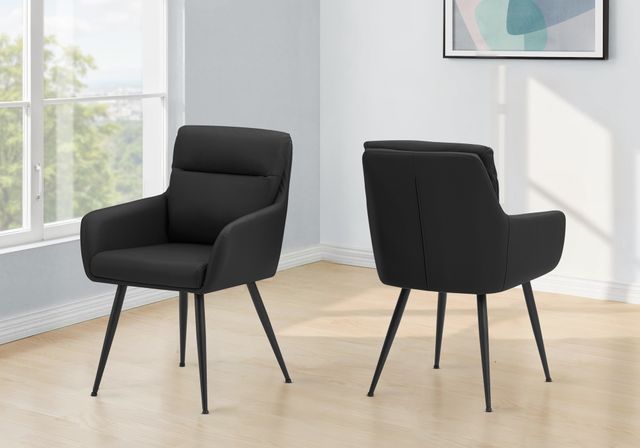Monarch Specialties Inc. 2-Piece Black 34" Faux Leather Dining Chair Set with Arms-1
