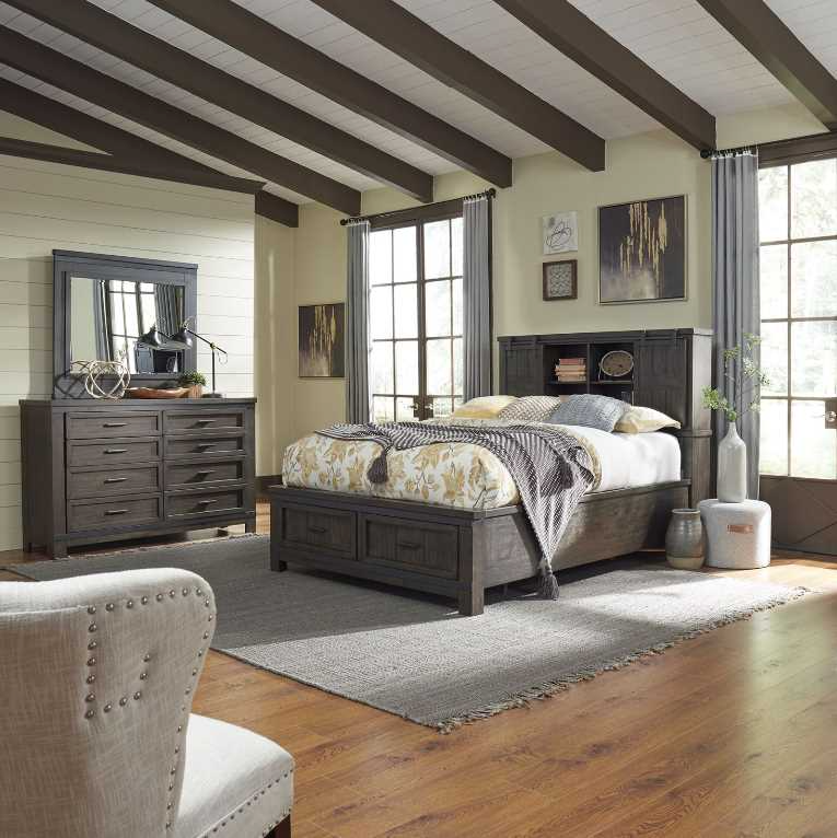 Liberty Furniture Thornwood Hills 3 Piece Rock Beaten Gray Queen Bookcase Bed Set Furniture Rug Depot Rockville MD