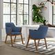 Armen Living Renzo 2-Piece Blue/Walnut Dining Arm Chair Set-1