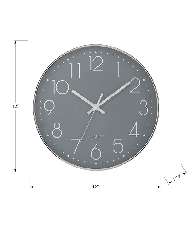 Monarch Specialties Inc. Grey 12" Analog Wall Clock with White Numbers-2