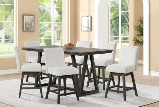 New Classic® Home Furnishings High Line 7-Piece White/Matte Brown Swivel Counter Dining Set-1