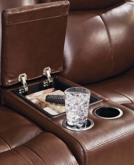 Signature Design by Ashley® Next Move Mahogany Power Reclining Loveseat with Console and Adjustable Headrest-4