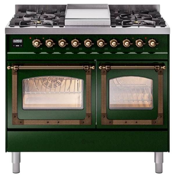 Ilve® Nostalgie II Noblesse 40'' Emerald Green Pro Style Dual Fuel Range with Burnished Trim-0