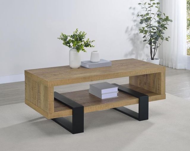 Coaster® Dinard Mango Coffee Table with Black Metal Base-1