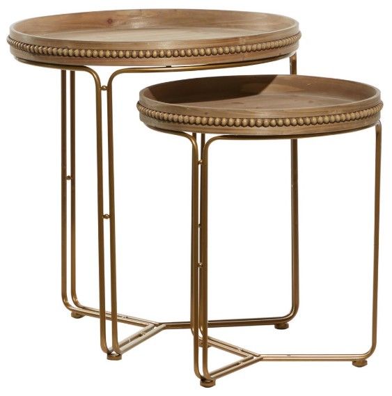 Deco Marche Brown Round Nesting Table with Gold Base-0