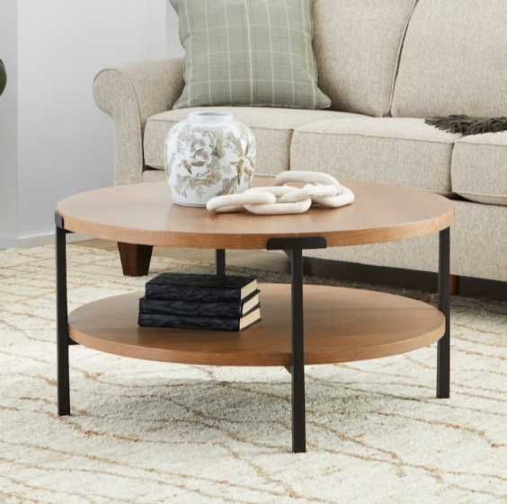 Flexsteel® Millwork Umber Round Coffee Table with Black Legs-1