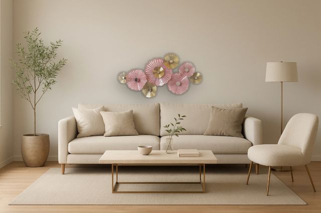 Classy Living Pink and Gold Floral Art Wall Decor-1