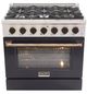 Kucht Professional KNG Series 36" Stainless Steel Pro Style Natural Gas Range with Black Door and Gold Handle-0