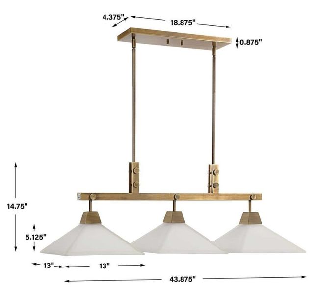 Uttermost® Brookdale Aged Brass 3-Light Linear Chandelier-2