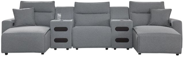 Signature Design by Ashley® Modmax II 5-Piece Pepper/Salt Power Reclining U-Shape Sectional with Double Chaise and Audio Consoles-0