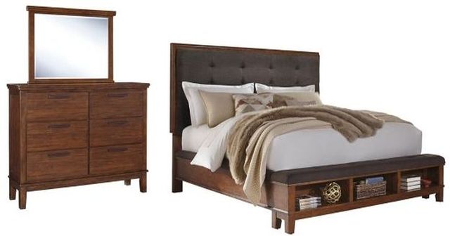 Signature Design by Ashley® Ralene 3-Piece Medium Brown Queen Upholstered Panel Bed Set-0