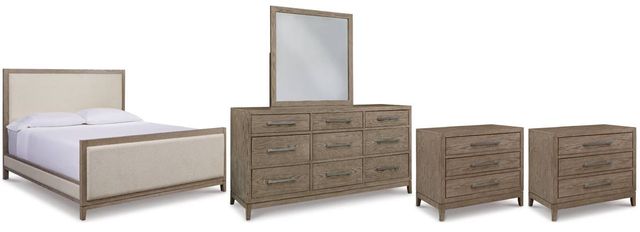 Signature Design by Ashley® Chrestner 5-Piece Gray California King Upholstered Panel Bed Set-0