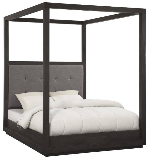 Modus Furniture Oxford Basalt Grey/Dolphin Queen Upholstered Canopy Bed