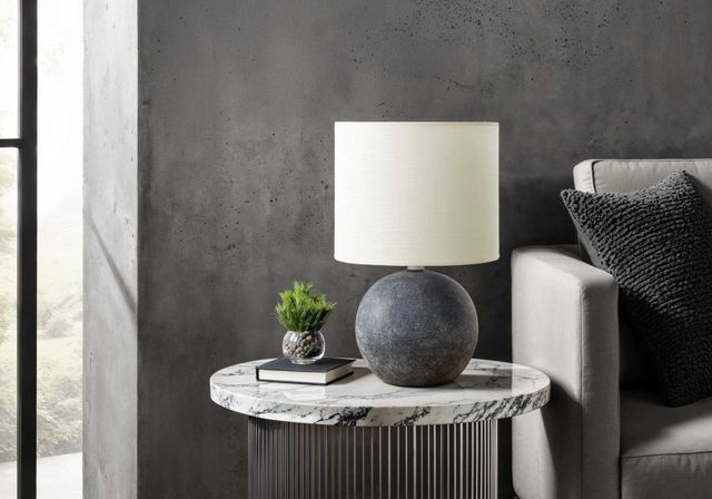 Monarch Specialties Inc. Grey Concrete/Ivory Shade Table Lamp -2
