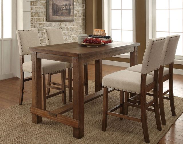 Furniture of America® Sania 5-Piece Ivory/Rustic Oak Bar Table Set-1