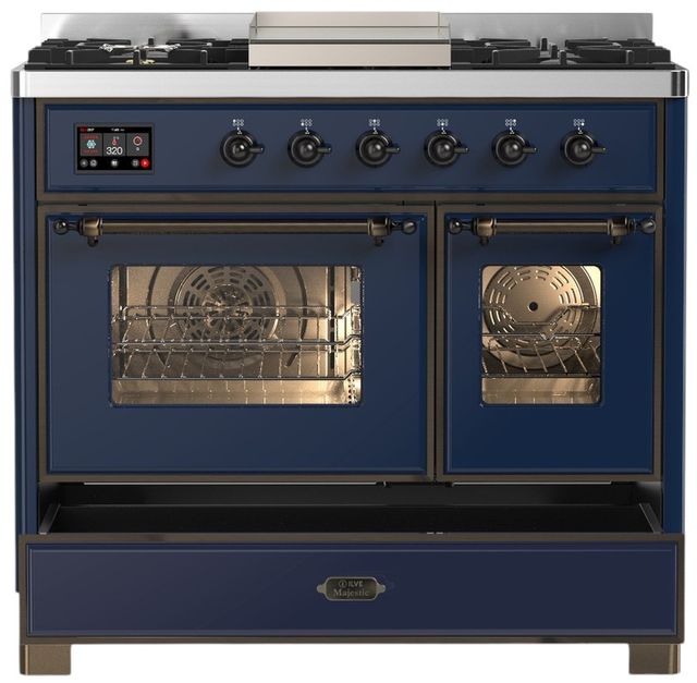 Ilve® Majestic III 40" Midnight Blue Pro Style Dual Fuel Natural Gas Range with Triple Glass Door and Burnished Trim-2