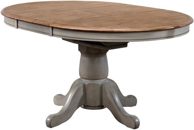 Winners Only® Barnwell Rustic Brown 57" Dining Pedestal Table with Butterfly Leaf and Grey Base-0