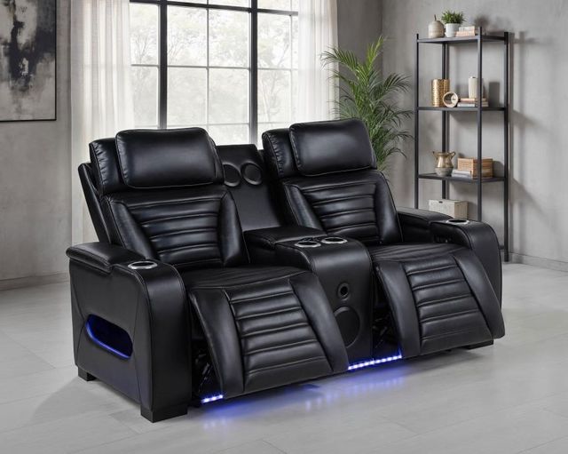 Coaster® Zuma Black Power Reclining Loveseat with Power Headrest-1