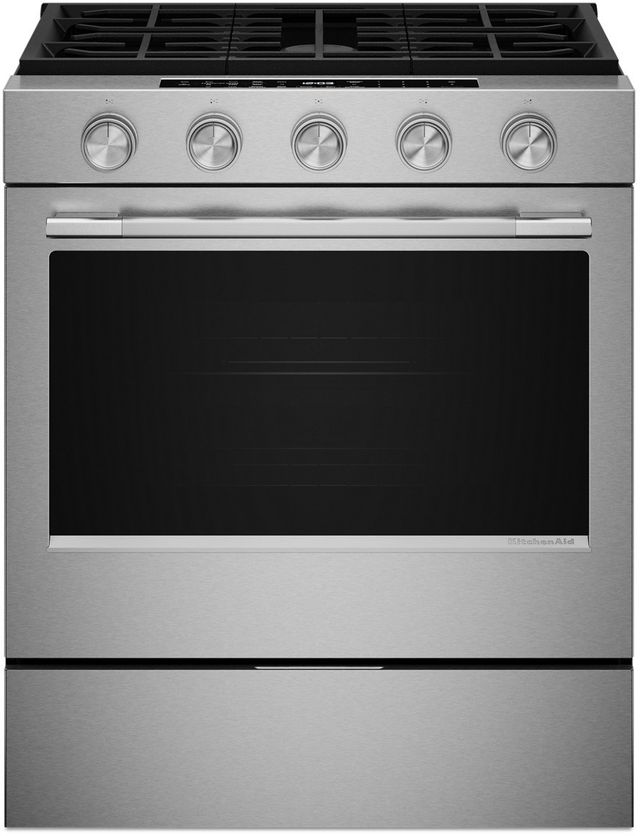 KitchenAid® 30" Fingerprint Resistant Stainless Steel Smart Slide-in Gas Range with Convection Cooking Modes and 2-in-1 Burner-0