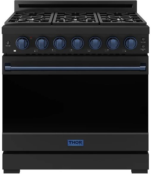 Thor Kitchen® Gordon Ramsay 36" Black/Blue Freestanding Pro Style Gas Range with Precision Knob-0