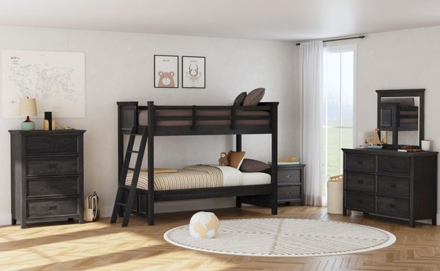 Elements International Hampton Kids Charcoal Youth Twin/Twin Bunk Bed with Ladder -1