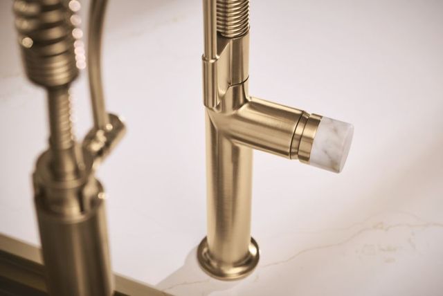 Brizo Odin® Brilliance® Luxe Gold® Kitchen Faucet White Marble Knob Handle Kit-1