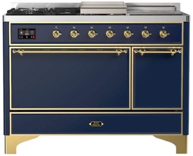 Ilve® Majestic III 48" Midnight Blue Pro Style Dual Fuel Natural Gas Range with French Top and Brass Trim-0