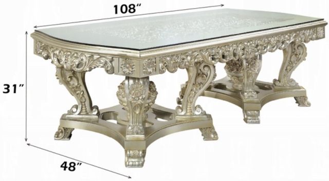 ACME Furniture Sorina Glass Top Dining Table with Antique Gold Base-2
