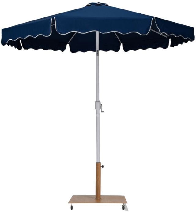 Meridian Furniture Amalfi Navy/White/Teak Aluminum Outdoor Patio Umbrella and Base-0