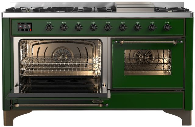 Ilve® Majestic III 60" Emerald Green Pro Style Dual Fuel Liquid Propane Range with Triple Glass Door and Burnished Trim-2