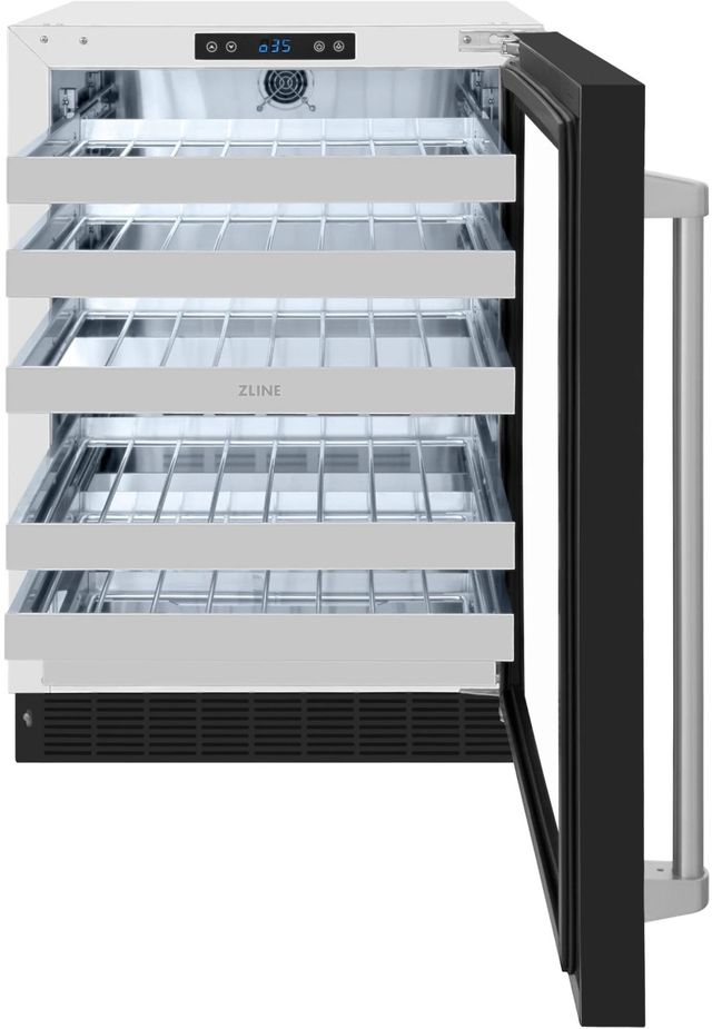 ZLINE Touchstone 24" 4.8 Cu. Ft. Stainless Steel Wine Cooler with Black Matte Glass Door-1