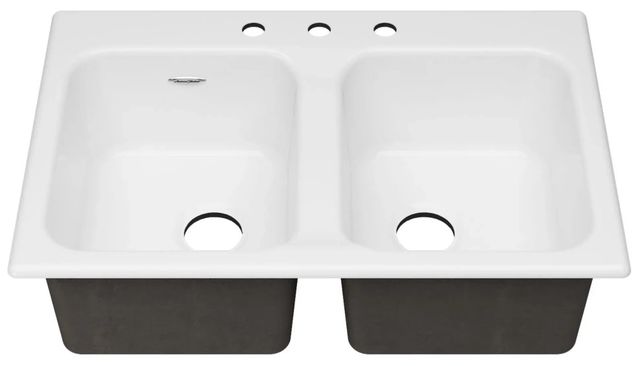 American Standard Quince Brilliant White 33" 3-Hole Drop-In or Undercounter Double-Bowl Kitchen Sink-3