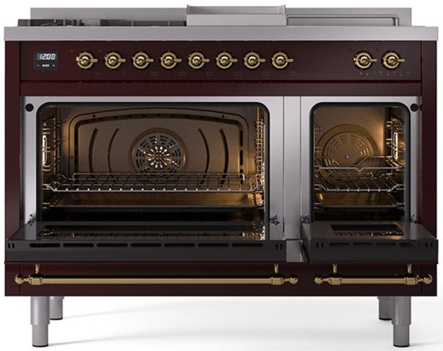 Ilve® Nostalgie II Series 48" Burgundy Pro Style Dual Fuel Range-1