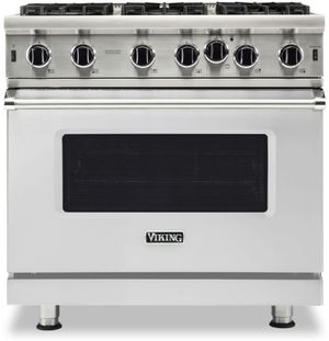 Front view of the Viking® 5 Series 36" Stainless Steel Pro Style Liquid Propane Gas Range
