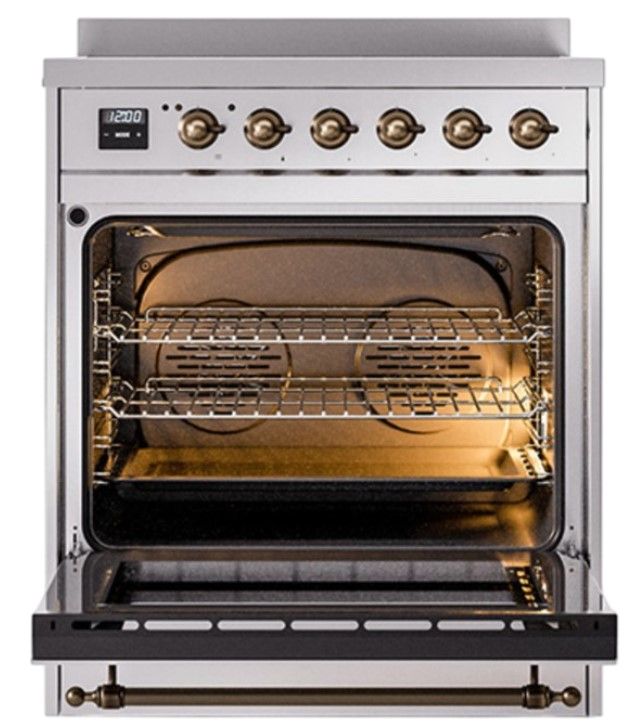 Ilve® Nostalgie II Noblesse 30'' Stainless Steel Pro Style Induction Range with Burnished Trim-1